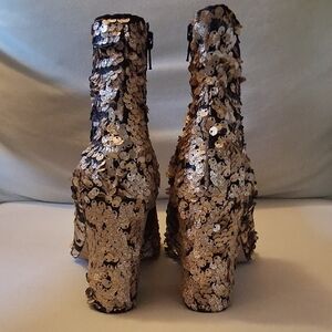 Enzo Angiolini Gold and Black Sequin Heeled Boots